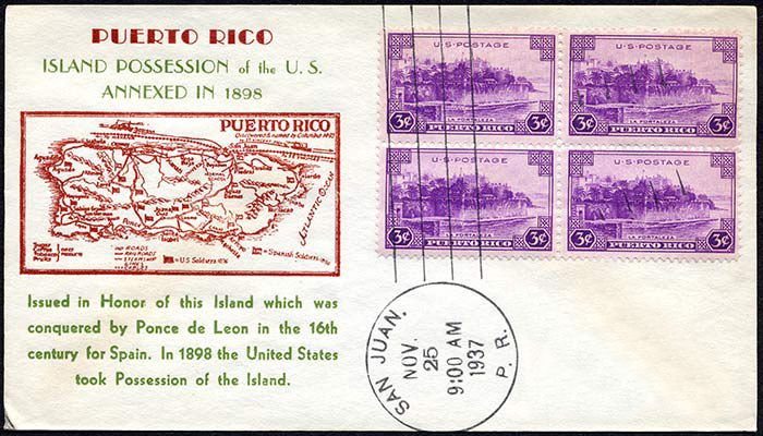 Puerto Rico Territory, FDC, 1937